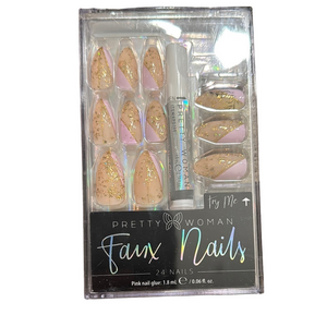 Pretty Woman Faux Nails with Glitter